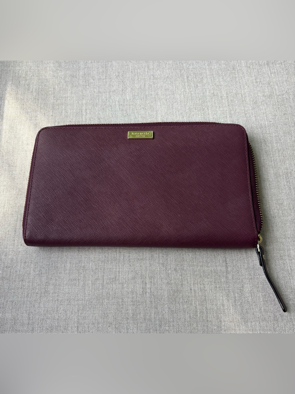 Kate Spade New York Deep Plum (Eggplant) Saffiano Leather Zip Around Wallet